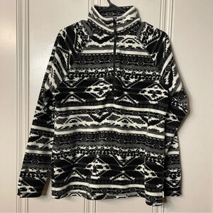 EDDIE BAUER Lightweight Aztec Print Fleece Half Zip black‎ white Size L